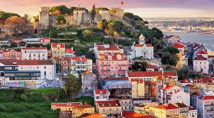 Lisbon, Portugal, beautiful sunset over the castle of São Jorge.