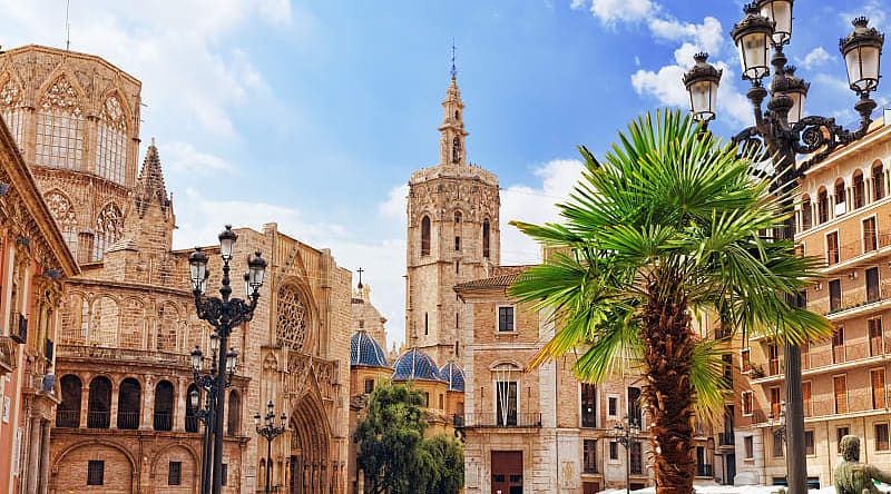 Square of Saint Mary's and Valencia cathedral in Spain Square of Saint Mary's and Valencia cathedral in Spain