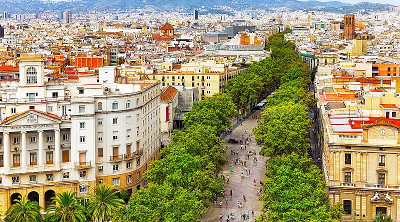 An aerial view of Barcelona City in Spain. 