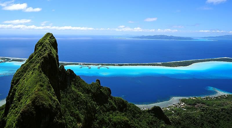 Aerial view of Otemanu mountain in Tahiti