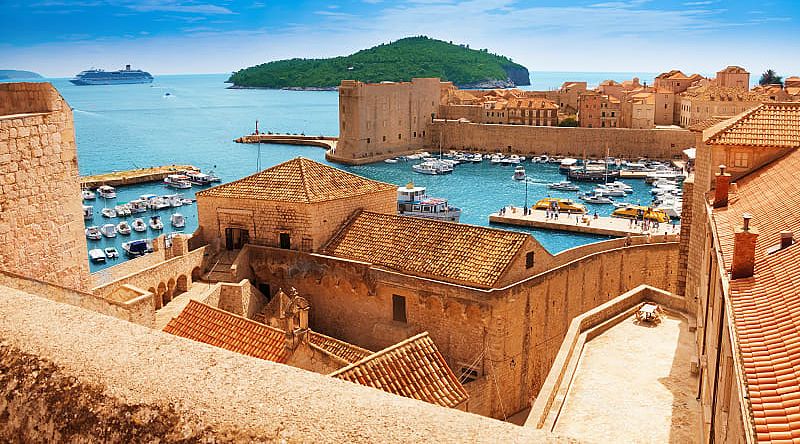 View of the port of Dubrovnik from the old city wall, Croatia