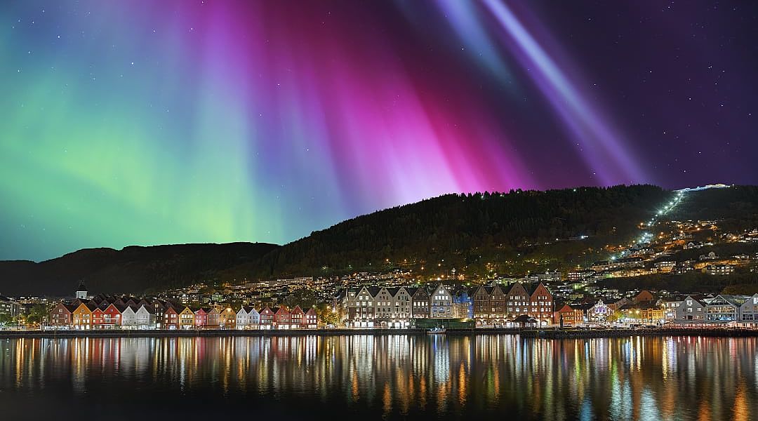 Northern lights over Bergen, Norway