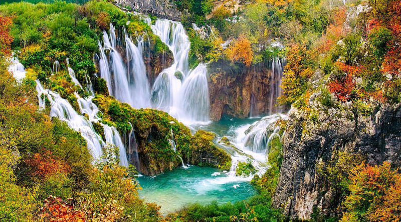 Waterfalls in Plitvice Lakes National Park, Croatia.