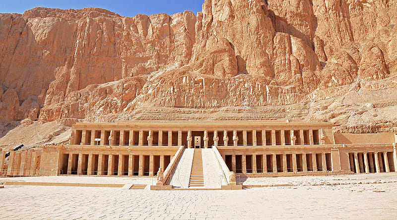 The Mortuary Temple of Hatshepsut in Luxor, Egypt Entrance of the Mortuary Temple of Hatshepsut in Luxor, Egypt