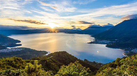 Lake Atitlan with San Pedro volcano in Guatemala