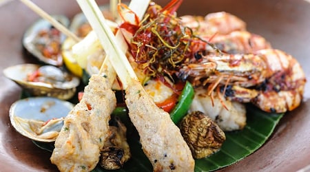 Indonesian-style seafood with grilled fish prawns and clams