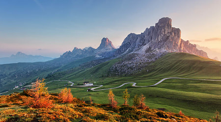 A road winding through the Dolomites.