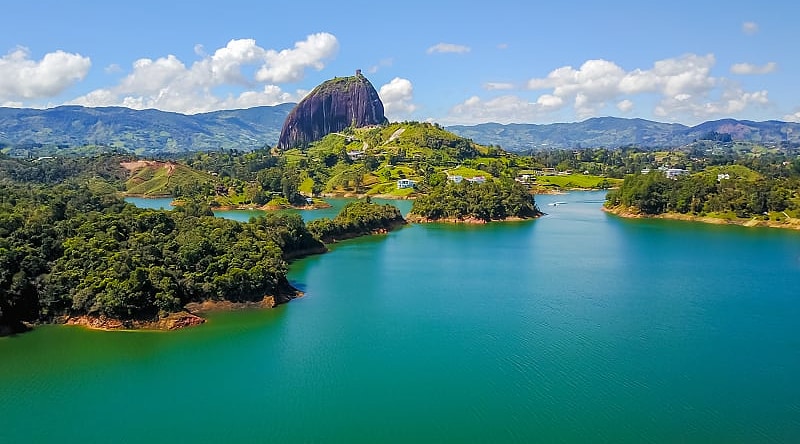Rock of Guatapé and Peno Lake in Colombia