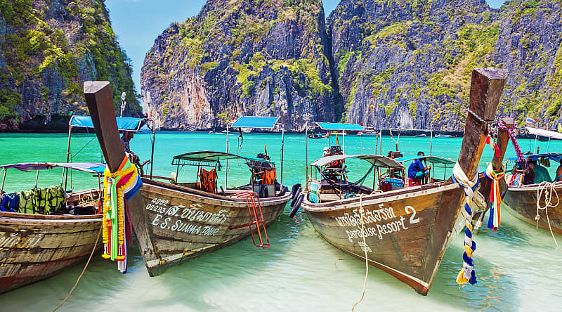 View of Maya Bay in Phi Phi Island in Thailand. 
