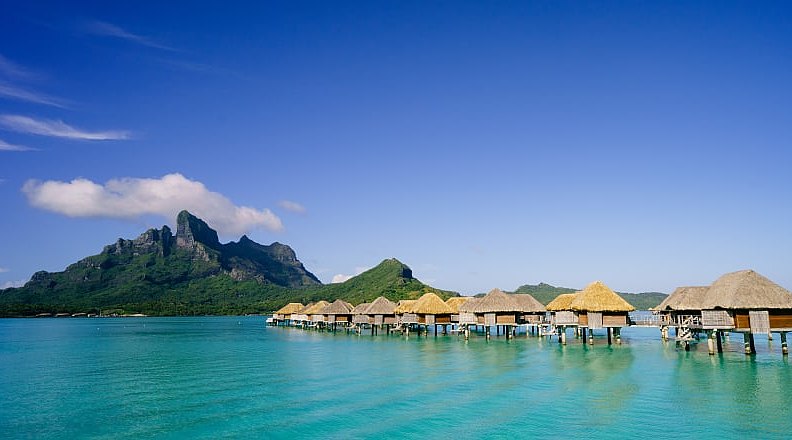 Bungalows on water in Bora Bora