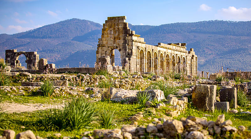 Ruins of the ancient Roman city of Volubilis in Morocco
