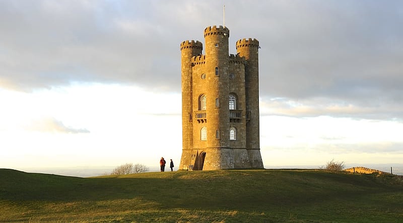 Tower on Broadway Hill at sunset in England