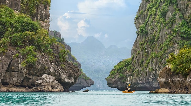 Kayak on Ha Long Bay in Vietnam