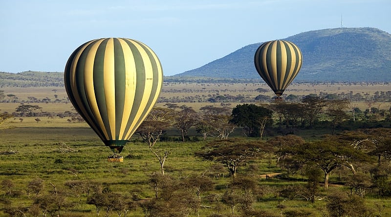 Hot air balloon over Serengeti National Park in Tanzania