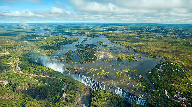 Victoria Falls and the Zambezi river between Zambia and Zimbabwe