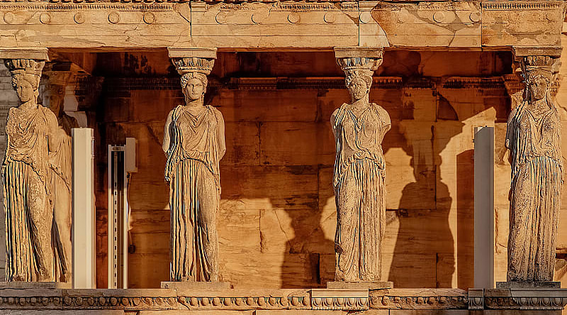 Caryatides on the Acropolis of Athens, Greece.