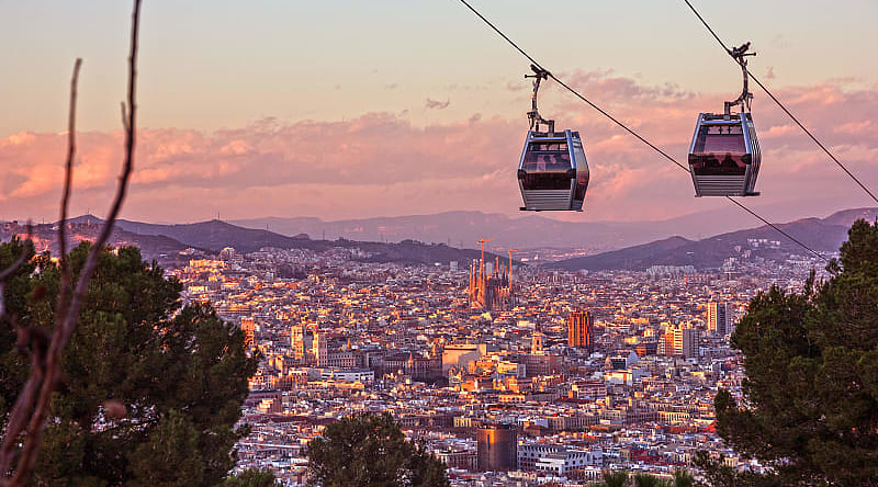 Scenic Montjuic cable car ride in Barcelona, Spain