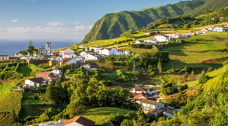 Scenic view of small village on Sao Miguel Island in the Azores, Portugal