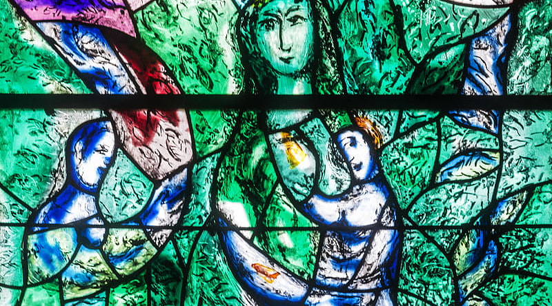 Details of the Mach Chagall designed stained glass windows in the the Fraumünster Church in Zürich, Switzerland