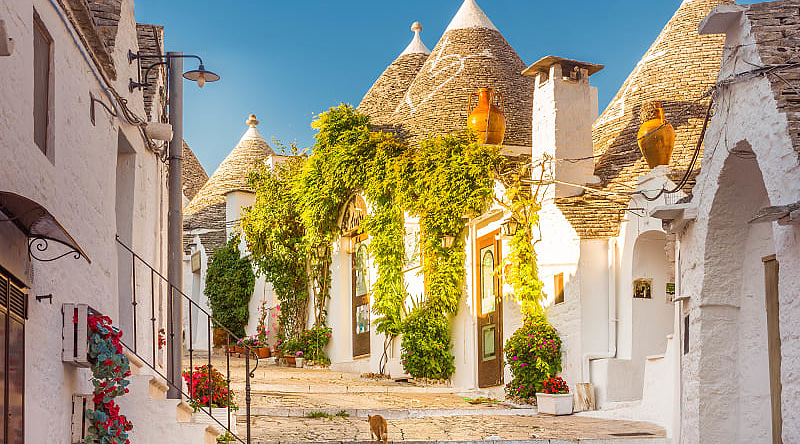 Traditional houses (trulli) in a quiet village in Puglia, Italy
