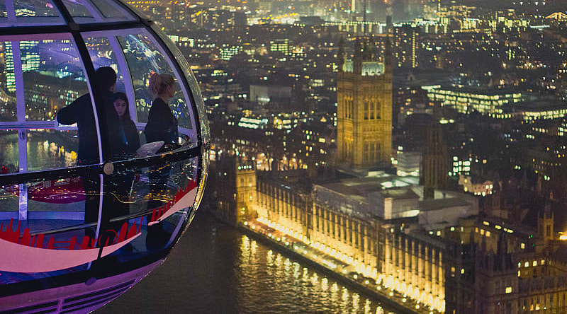 View from London Eye to the City of Westminster, England.