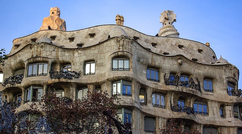 The whimsical architecture of Casa Mila, home designed by Antoni Gaudí, Barcelona, Spain