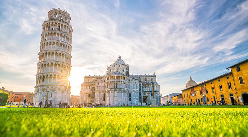 Pisa cathedral and the leaning tower in a sunny day in Italy