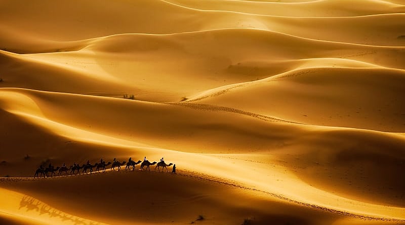 Sahara desert at sunset in Morocco
