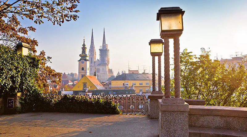 Zagreb towers at sunrise in Croatia
