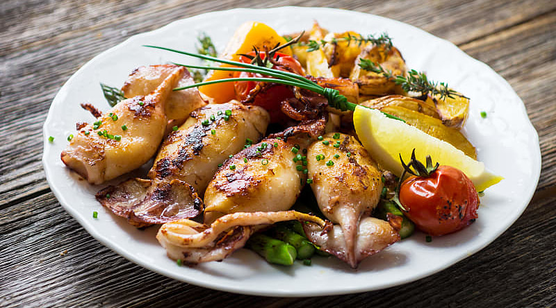 Delicious grilled squid, Croatia