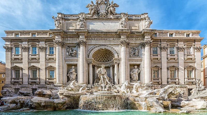 Trevi Fountain on a sunny day in Rome, Italy