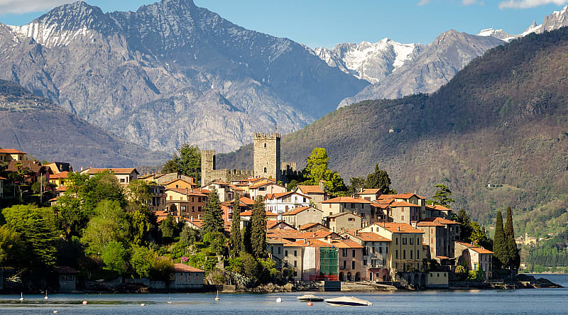 Lake Como surrounded by mountains, Italy