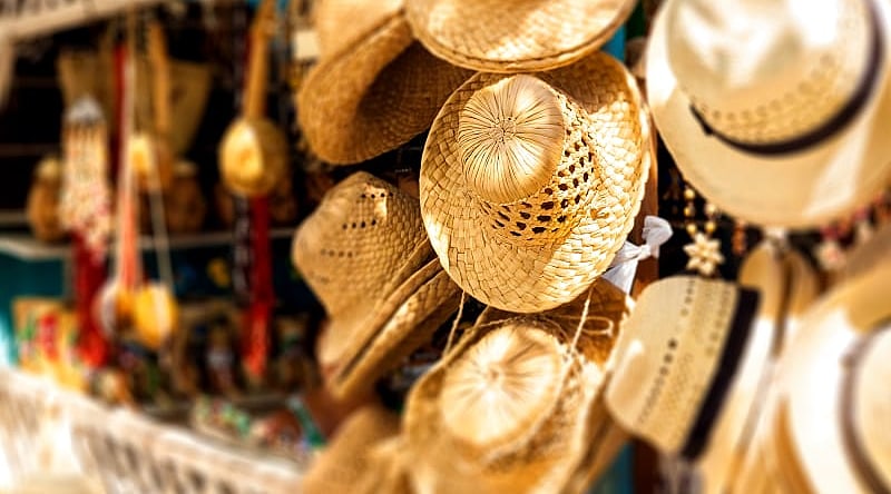 Hats and souvenirs in the street market