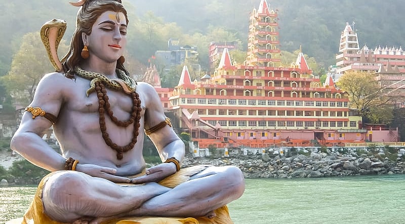 Shiva statue on the riverbank of Ganga in Rishikesh, India