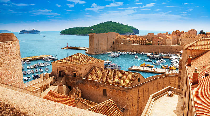 View of the port of Dubrovnik from the old city wall, Croatia