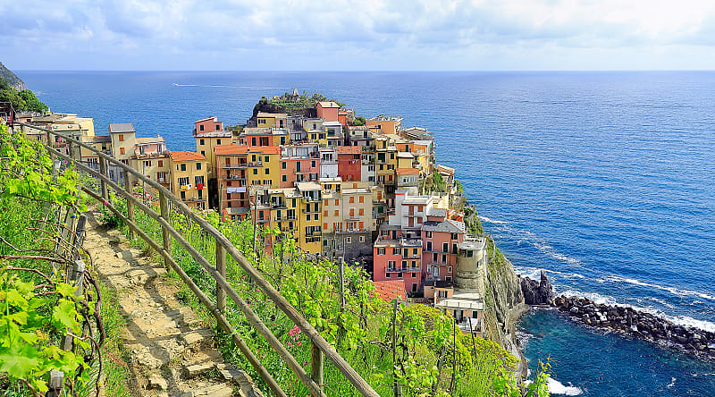 Pathway thru vineyards above Manarola in the Cinque Terre, Italy.