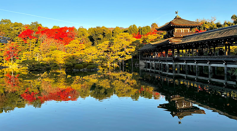 Fall foliage at Heian Shrine gardens in Kyoto, Japan