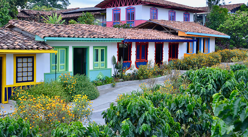 Colorful farmhouse in the Colombian Coffee Triangle