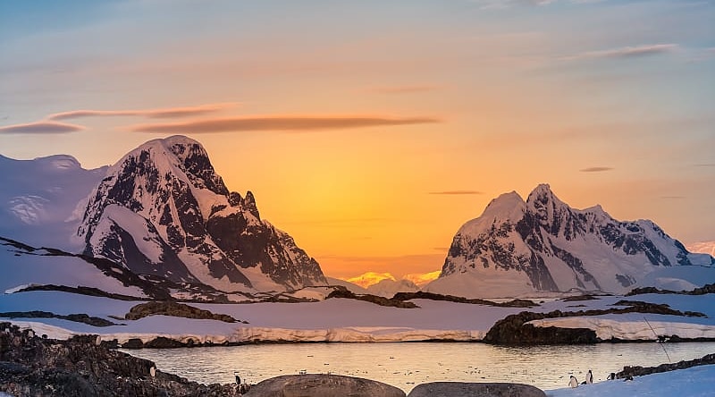 Snow capped mountains in Antarctica