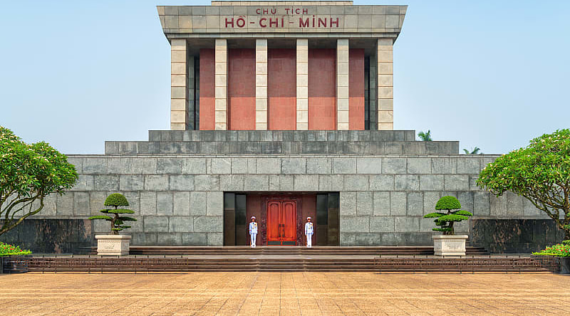 Soldiers guarding Ho Chi Mihn Mausoleum in Hanio, Vietnam