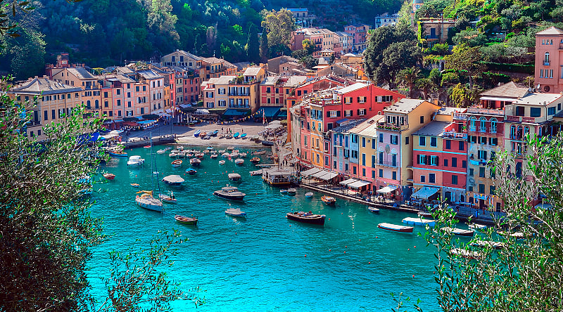 Aerial view of villa in Portofino, Italy