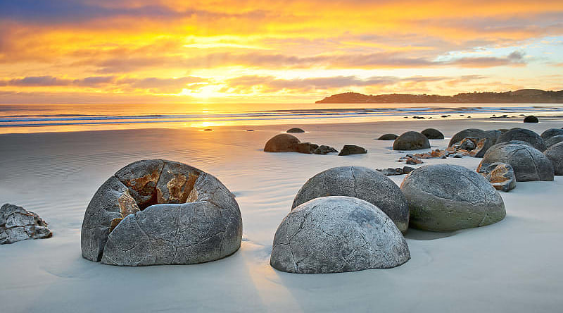 Moeraki boulders at Koekohe Beach on the Otago coast in New Zealand