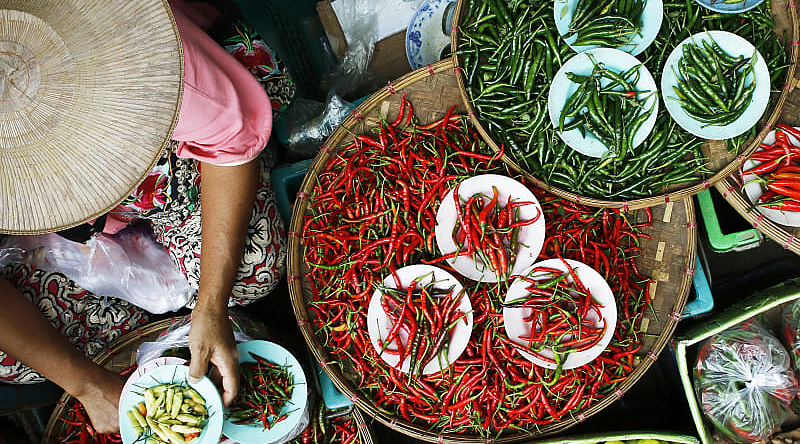 Peppers being sold at a market in Vietnam
