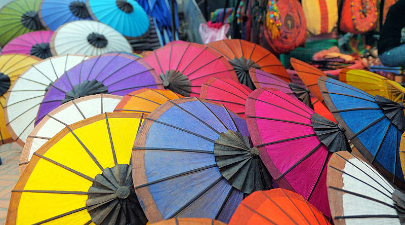 Colorful umbrellas at the market in Cambodia