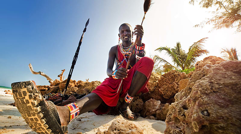 Portrait of a Maasai warrior at Diani beach in Kenya