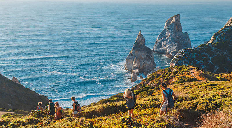 Hiking Cape Roca on the coast in Sintra, Portugal