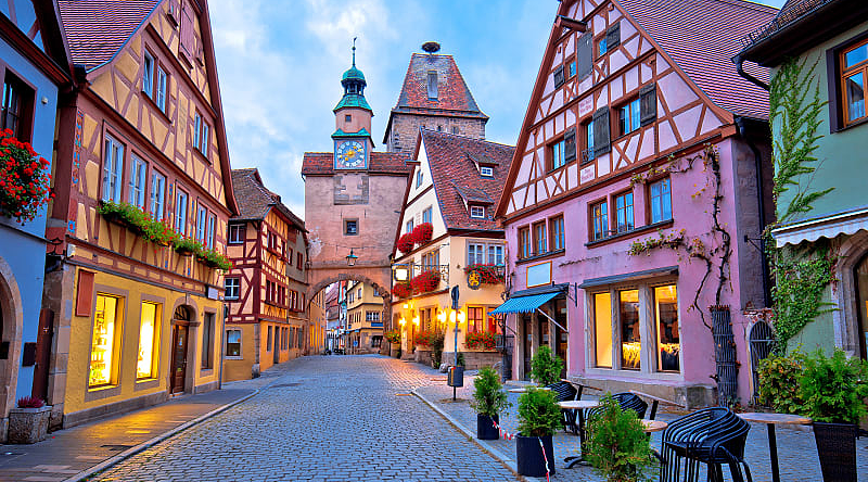 Historic town of Rothenburg ob der Tauber in the Bavaria region of Germany.