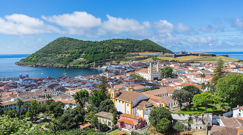 Sunny view of Angra do Heroismo, Terceira Island, Azores