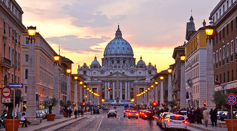 View of Saint Peter's Basilica at dawn in Vatican City, Rome, Italy