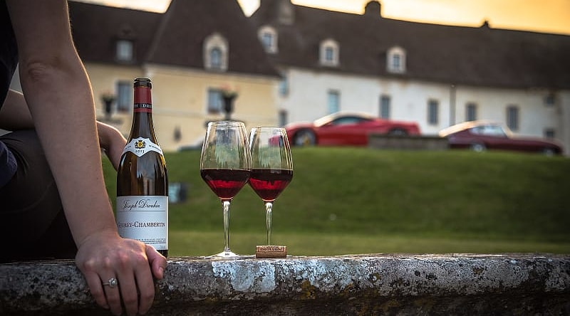 Enjoying an evening glass of wine at Château de Gilly near Dijon in the Burgundy region in France.